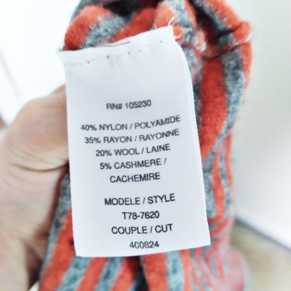 Joie Wool and Cashmere Blend Orange and Gray Striped Cropped Hoodie - Picture 5 of 6